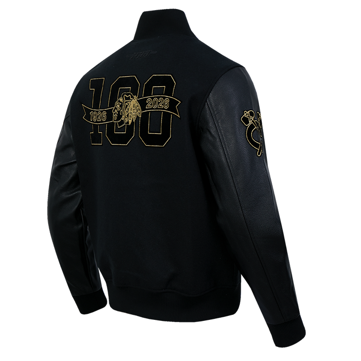 Pro Standard Chicago Blackhawks Centennial Black & Gold Wool Varsity Jacket
