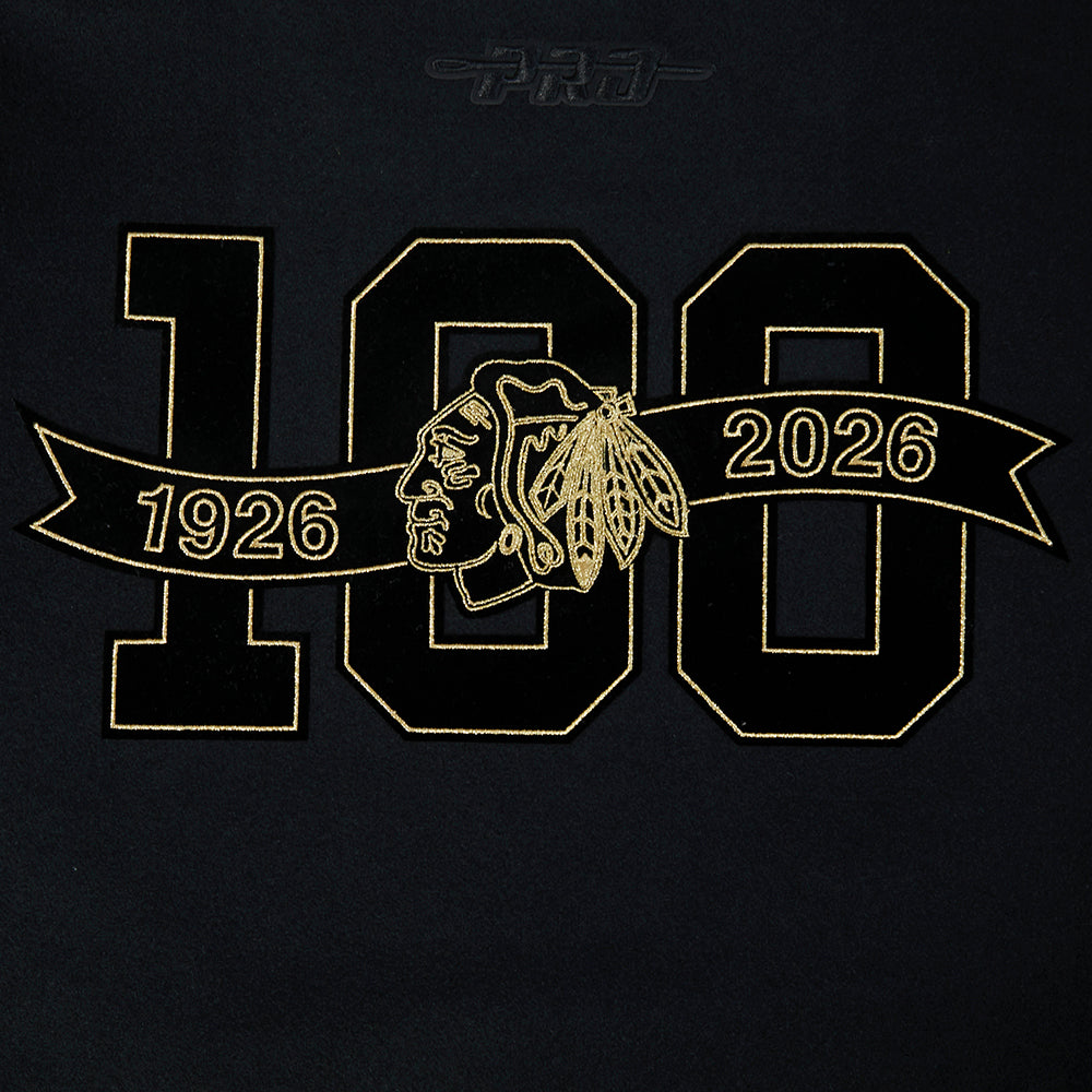 Pro Standard Chicago Blackhawks Centennial Black & Gold Wool Varsity Jacket
