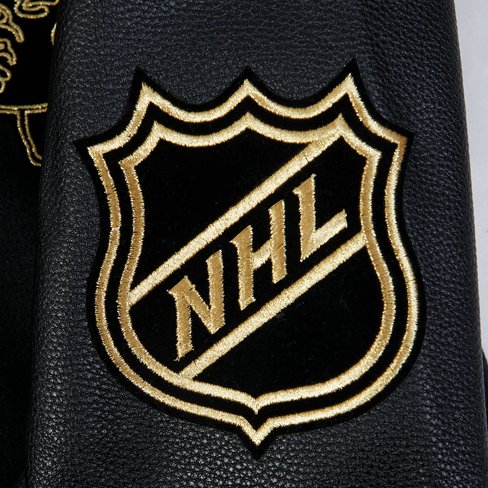 Pro Standard Chicago Blackhawks Centennial Black & Gold Wool Varsity Jacket