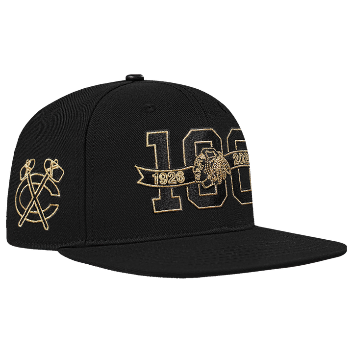 Pro Standard Chicago Blackhawks Centennial Black & Gold Wool Snapback