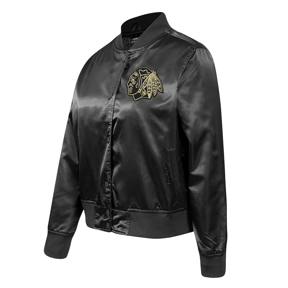 Pro Standard Chicago Blackhawks Centennial Black & Gold Women's Satin Jacket