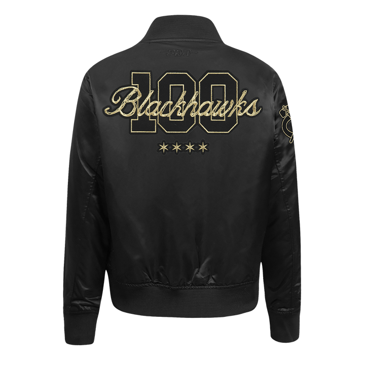 Pro Standard Chicago Blackhawks Centennial Black & Gold Women's Satin Jacket