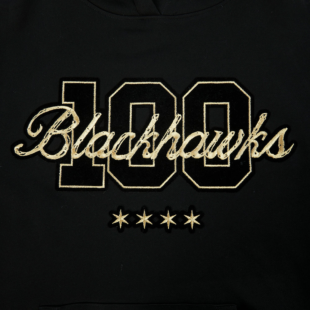 Pro Standard Chicago Blackhawks Centennial Black & Gold Women's Satin Jacket