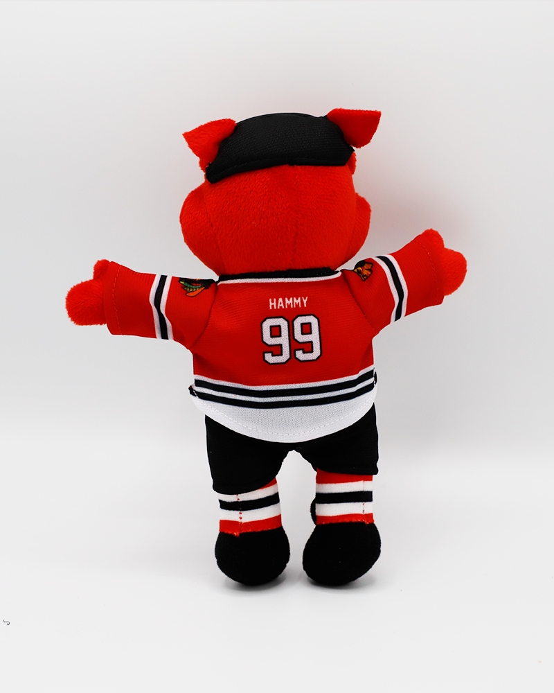 plush Rockford IceHogs mascot Hammy in classic red uniform - back lay flat