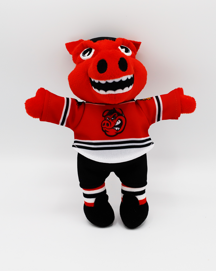 plush Rockford IceHogs mascot Hammy in classic red uniform - front lay flat