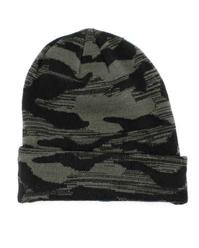 black camo knit hat with Rockford IceHogs logo embroidered on front cuff - back lay flat