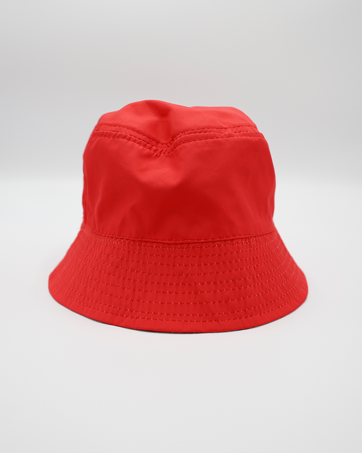 red bucket hat with Rockford IceHogs primary logo on front - back lay flat