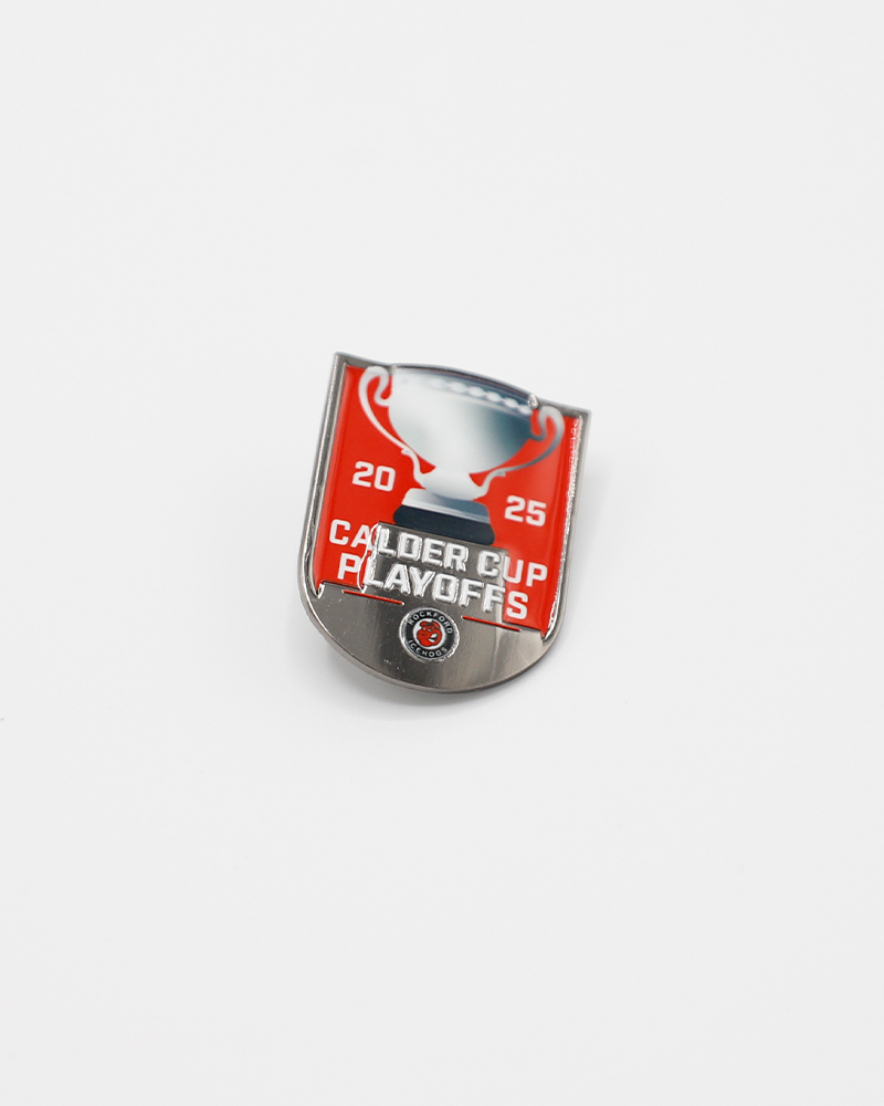 2025 Calder Cup Playoff pin with Rockford IceHogs primary logo on bottom - front lay flat