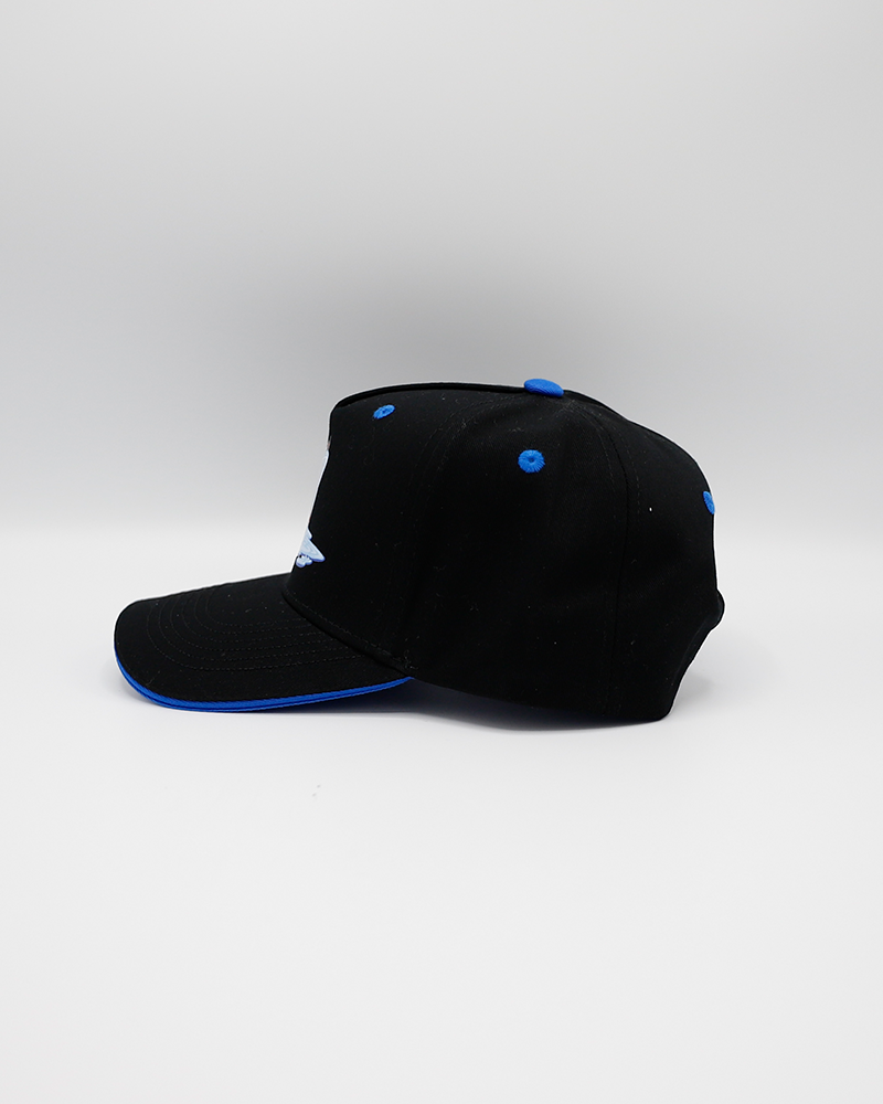 black adjustable hat part of local artist series with Rockford IceHogs inspired design created by Chris Geebus - left side lay flat