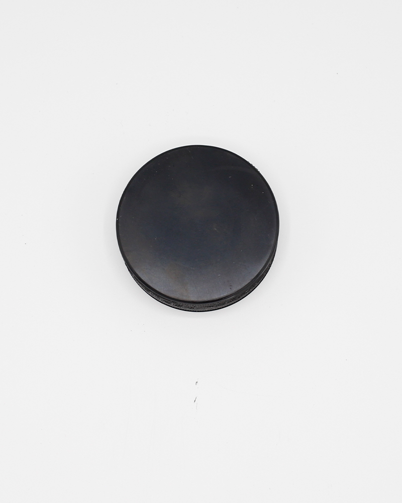 hockey puck with IceHogs Hockey wordmark and Hammy graphic on front - back lay flat