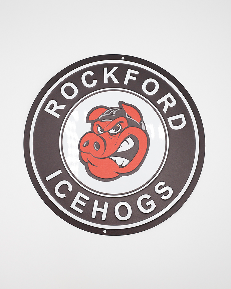 metal 12x12 sign of Rockford IceHogs primary logo - front