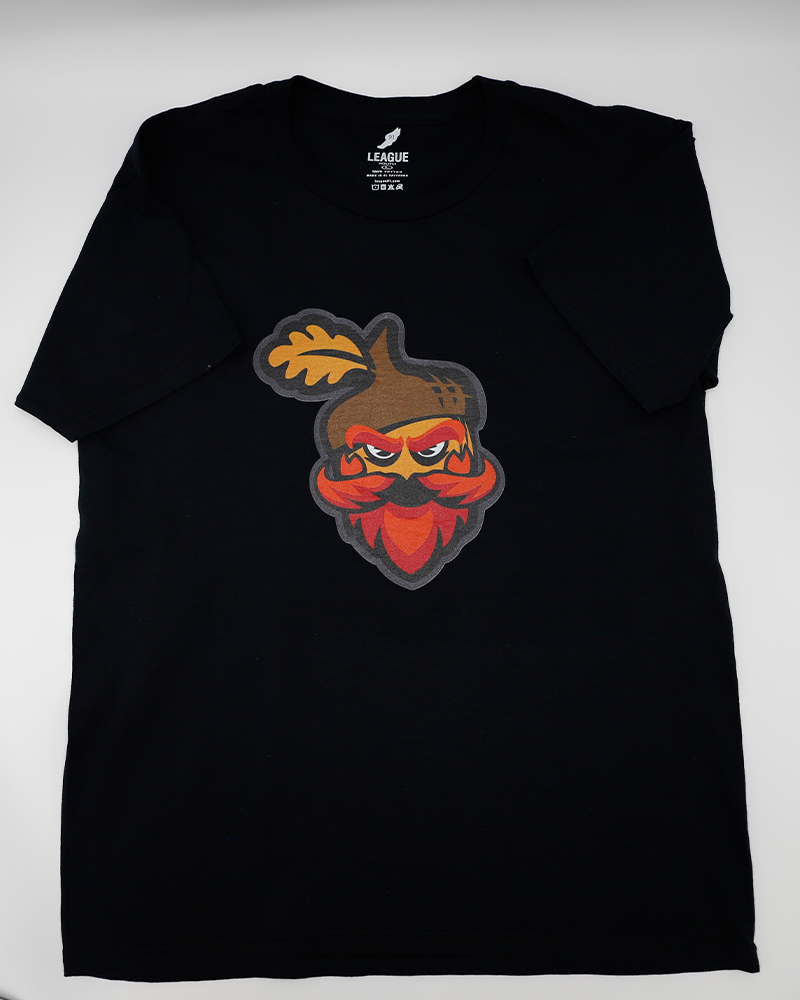 black short sleeve tee with Mighty Oaks graphic on front from the Rockford IceHogs - front lay flat