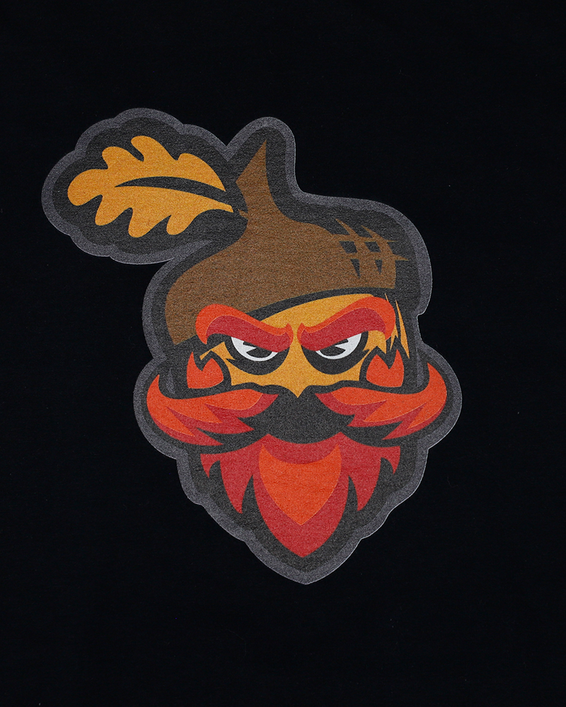 black short sleeve tee with Mighty Oaks graphic on front from the Rockford IceHogs - front detail lay flat