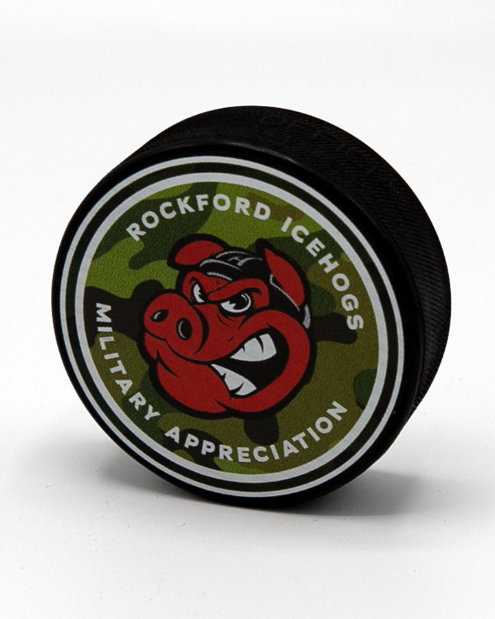 Rockford Military Appreciation Night puck - front lay flat