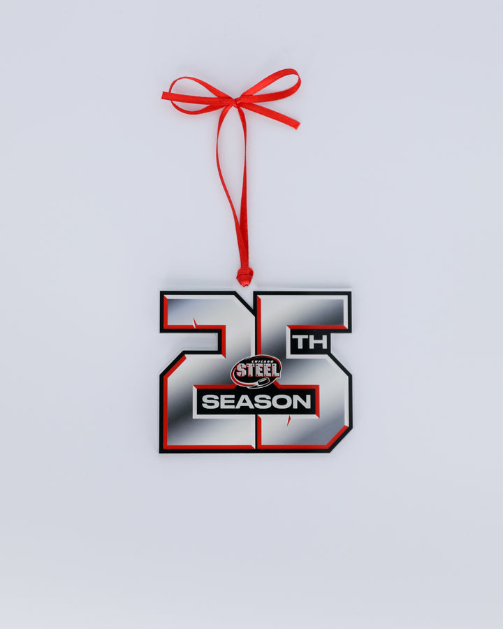 Chicago Steel 25th Anniversary logo holiday ornament - front lay flat