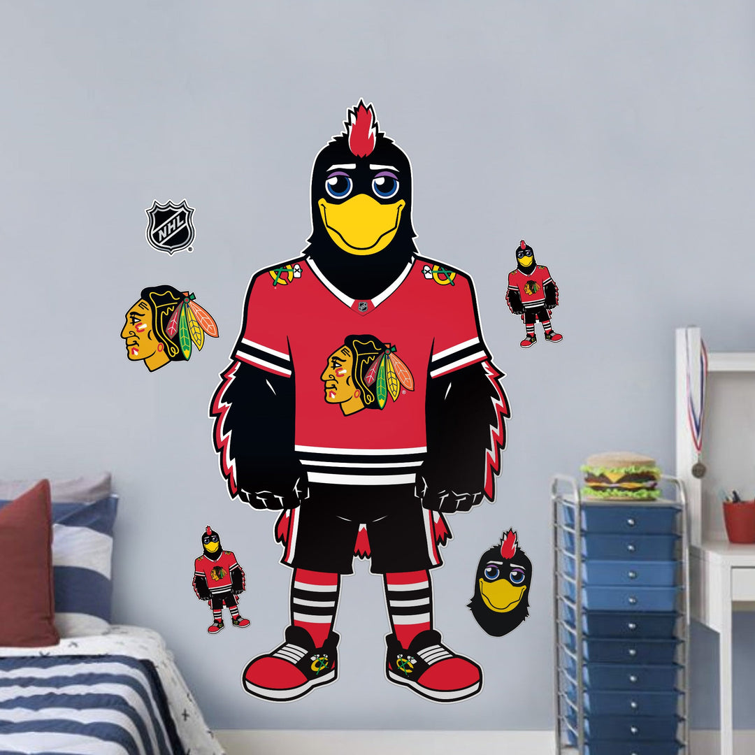 Chicago Blackhawks Repositionable Wall Decal Set Tommy Hawk Mascot