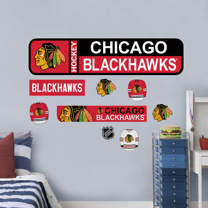 Chicago Blackhawks Repositionable Wall Decal Set Street Signs