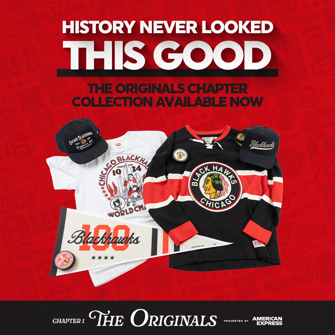 Chicago Blackhawks merchandise with text on a red background