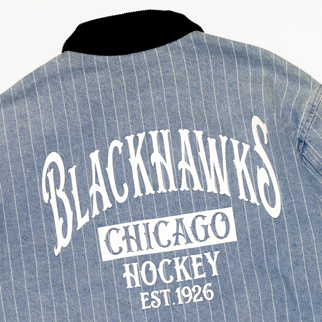 Wild Collective Chicago Blackhawks Unisex Pinstripe Denim Jacket