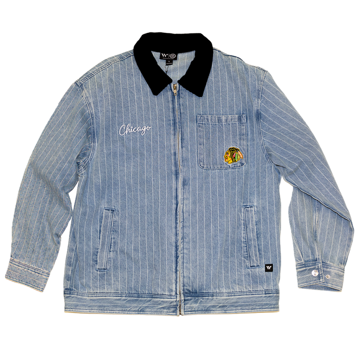 Wild Collective Chicago Blackhawks Unisex Pinstripe Denim Jacket