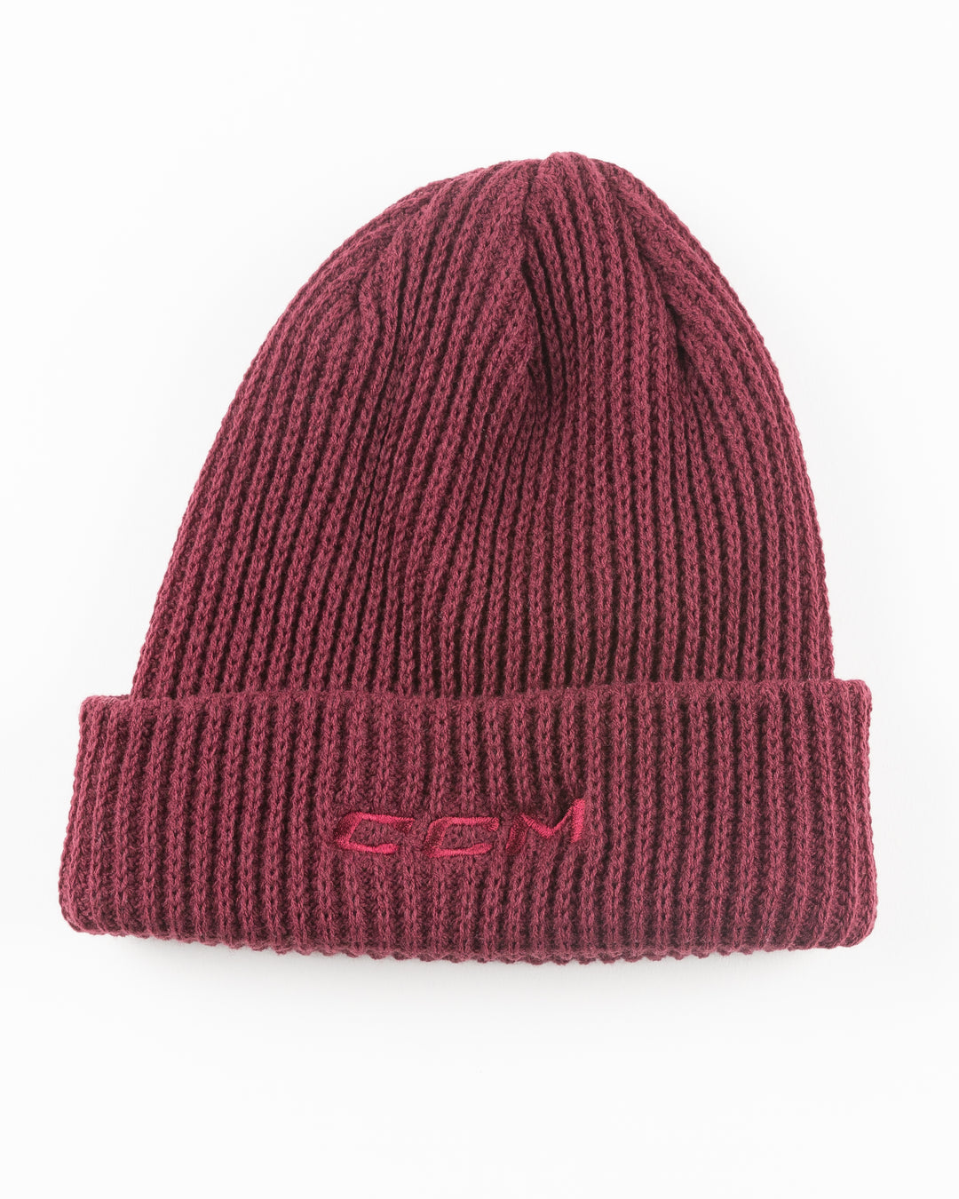 burgundy CCM knit hat with Chicago Blackhawks tonal primary logo embroidered on front - back lay flat