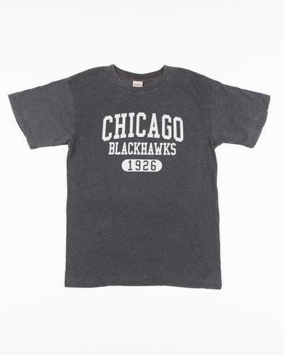 black chicka-d oversized women's tee with Chicago Blackhawks wordmark graphic across chest - front lay flat