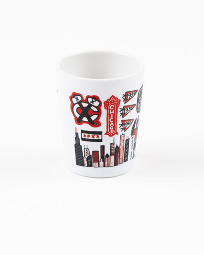 Julia Gash shot glass with Chicago and Chicago Blackhawks inspired graphics - alt lay flat