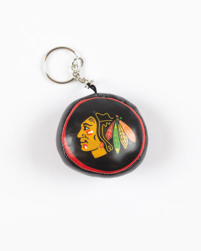 2inch ball keychain with Chicago Blackhawks primary logo and wordmark - front lay flat