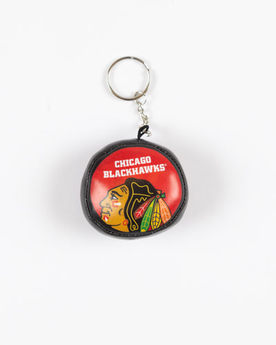 2inch ball keychain with Chicago Blackhawks primary logo and wordmark - back lay flat