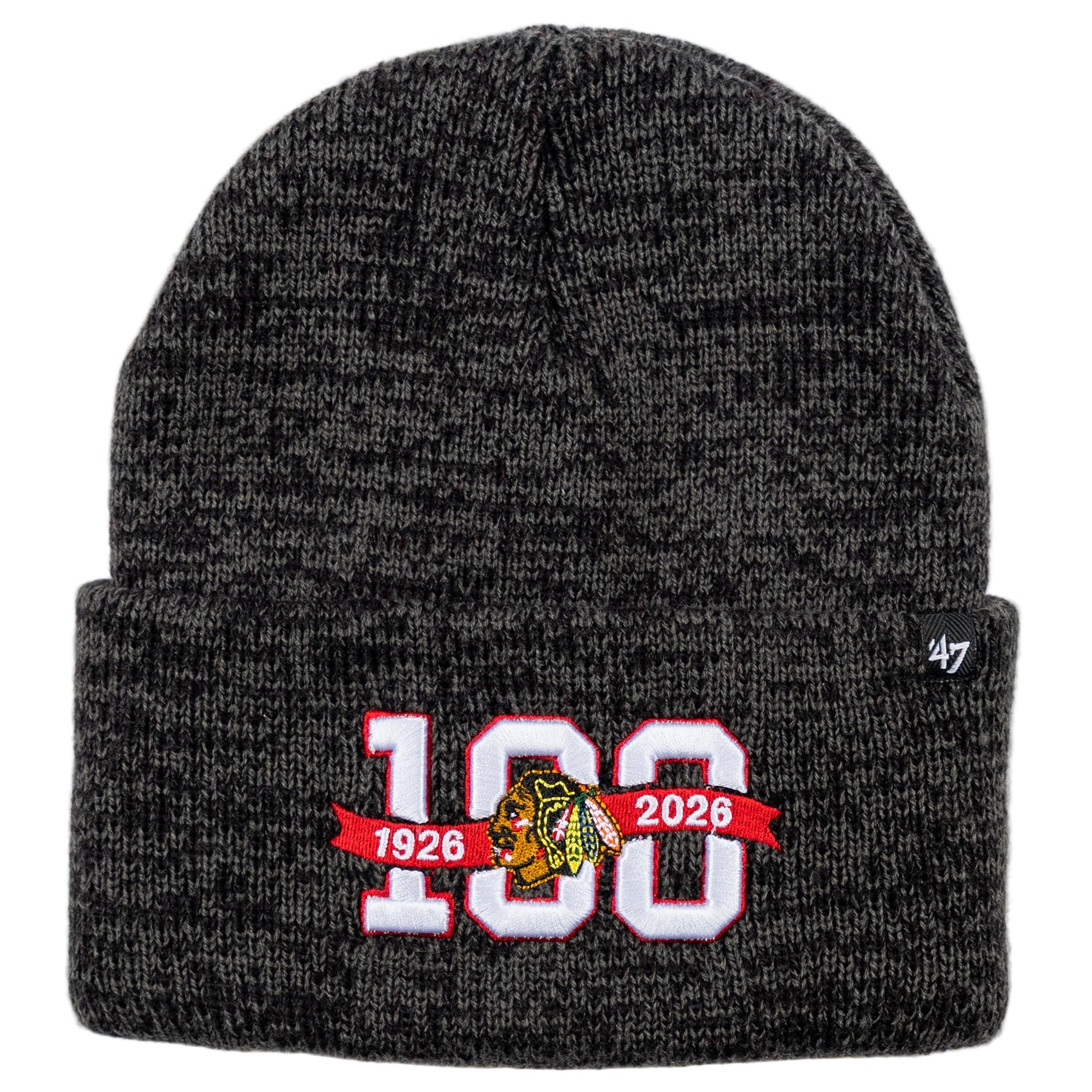 47 Chicago Blackhawks Centennial Brain Freeze Cuff Knit Hat Black