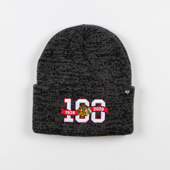 '47 Chicago Blackhawks Centennial Brain Freeze Cuff Knit Hat Black