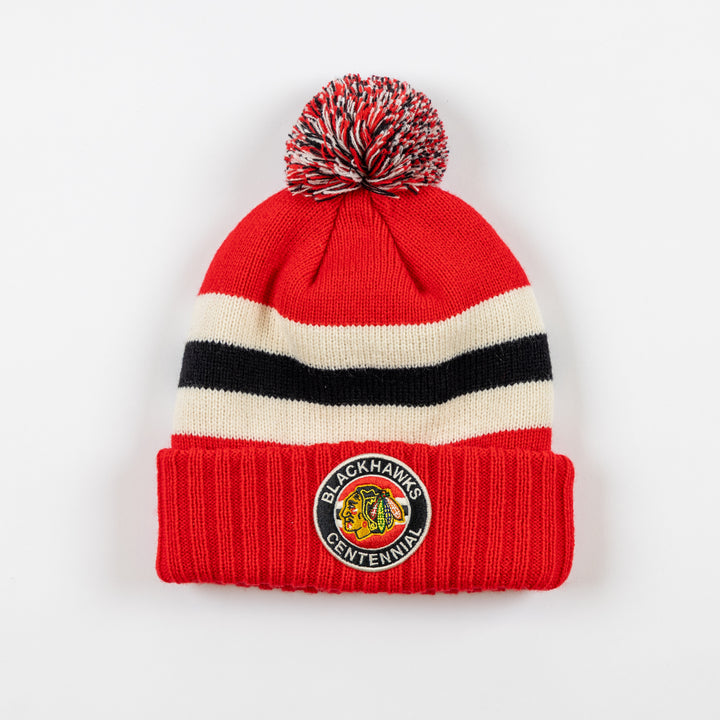 American Needle Chicago Blackhawks Centennial Pillow Line Pom Knit