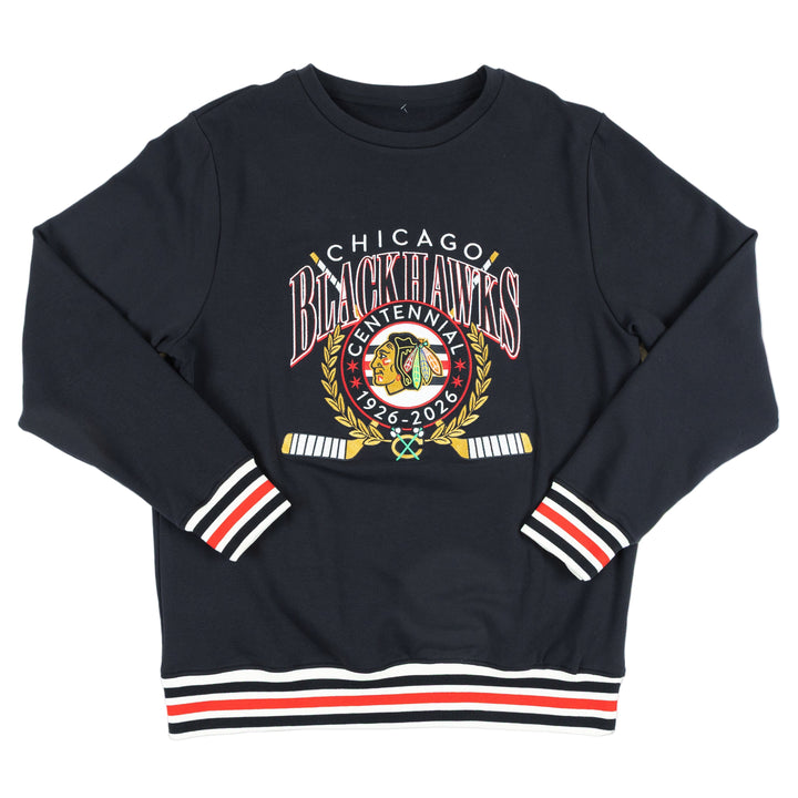 American Needle Chicago Blackhawks Centennial French Terry Rib Cuff Crewneck