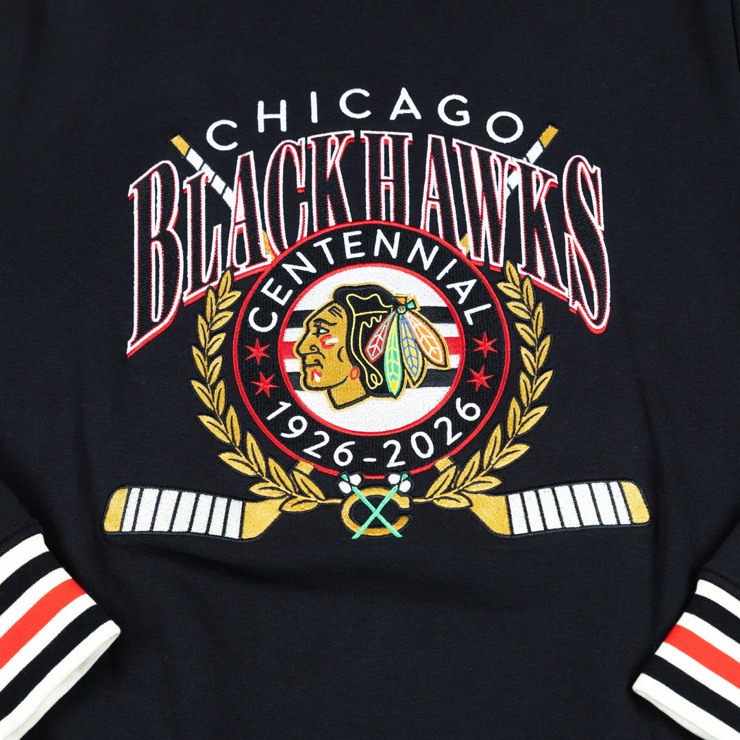American Needle Chicago Blackhawks Centennial French Terry Rib Cuff Crewneck