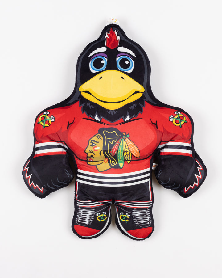 Bleacher Buddy plush of Chicago Blackhawks mascot Tommy Hawk - front lay flat