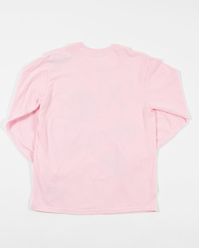 Mitchell & Ness pink long sleeve tee with Chicago Blackhawks multi logo design - back lay flat