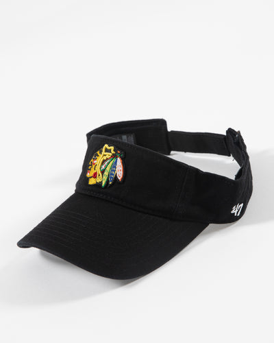 black '47 visor with Chicago Blackhawks primary logo embroidered on front - left angle lay flat