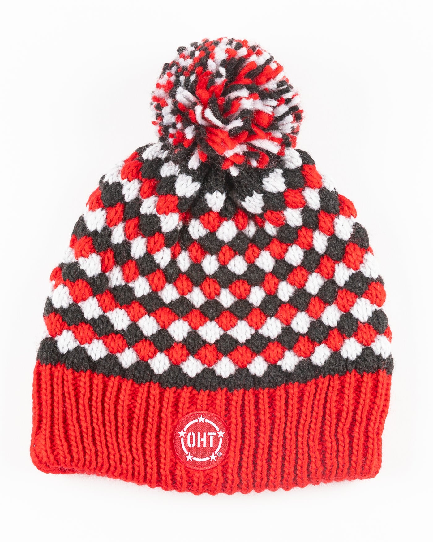 red black and white Colosseum Operation Hat Trick beanie with Chicago Blackhawks branding - back lay flat