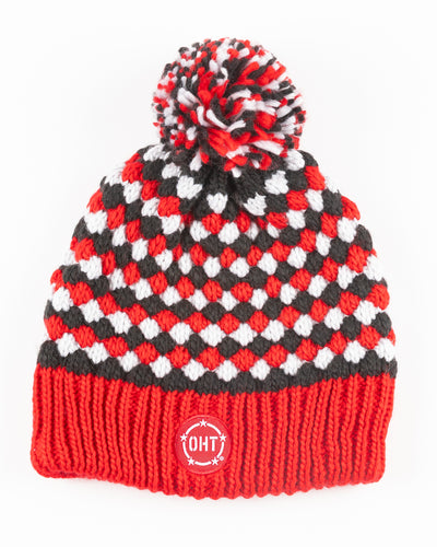 red black and white Colosseum Operation Hat Trick beanie with Chicago Blackhawks branding - back lay flat