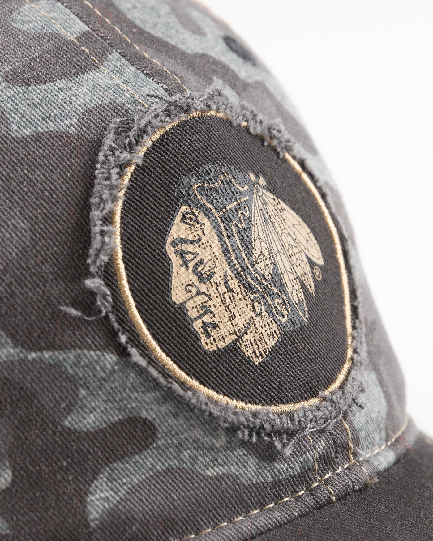grey Colosseum operation hat trick trucker cap with Chicago Blackhawks branding - detail lay flat