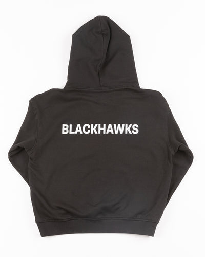 black Line Change youth hoodie with Chicago Blackhawks wordmark on front and back - back lay flat