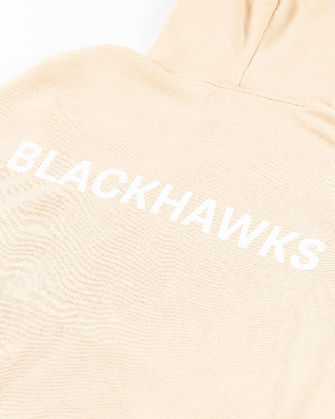 camel Line Change hoodie with Chicago Blackhawks wordmarks on front and back - back detail lay flat