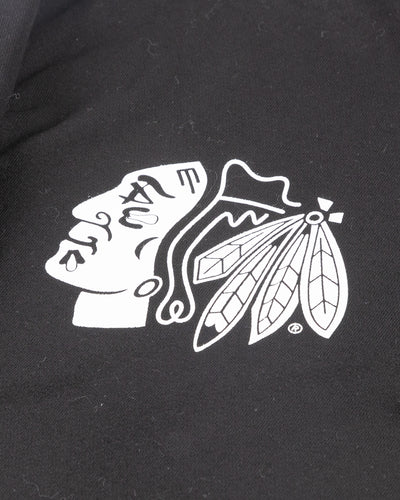 black Line Change full zip hoodie with Chicago Blackhawks primary logo on front chest and wordmark on back - front detail lay flat