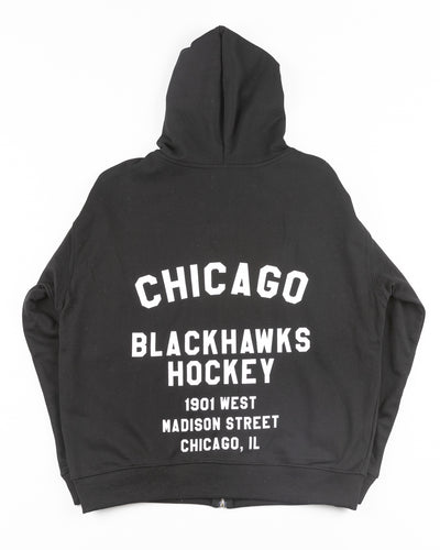 black Line Change full zip hoodie with Chicago Blackhawks primary logo on front chest and wordmark on back - back lay flat