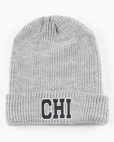 grey knit Line Change beanie with CHI embroidered on front - front lay flat