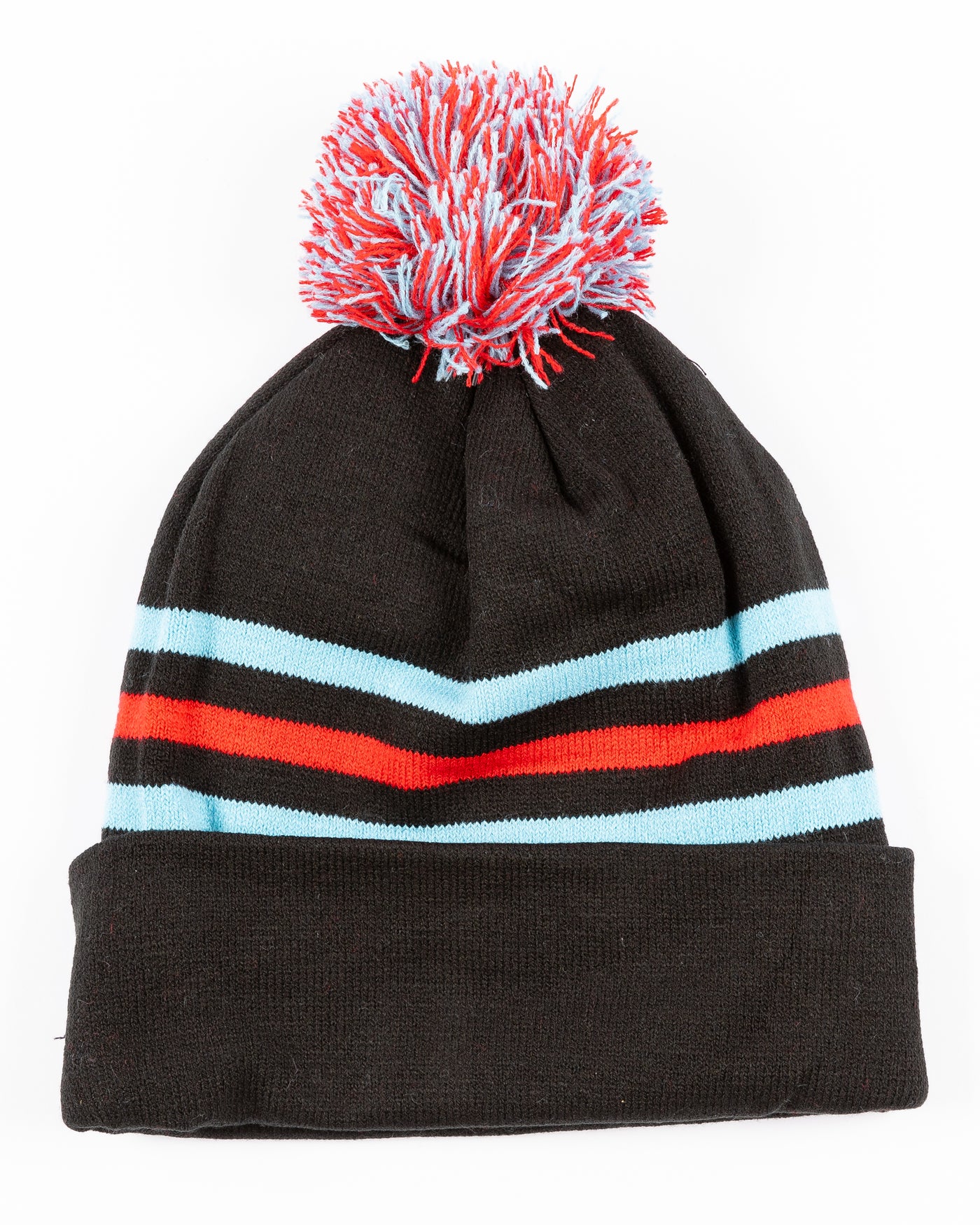 black knit hat with Chicago Blackhawks secondary logo and Chicago flag inspired accents - back lay flat