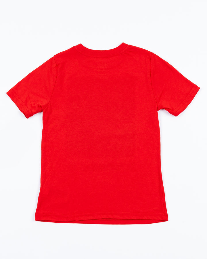 red youth tee with Chicago Blackhawks primary logo design across front - back lay flat