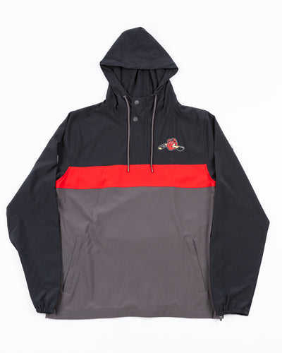 black Colosseum hooded anorak with Rockford IceHogs logo printed on left shoulder - front lay flat