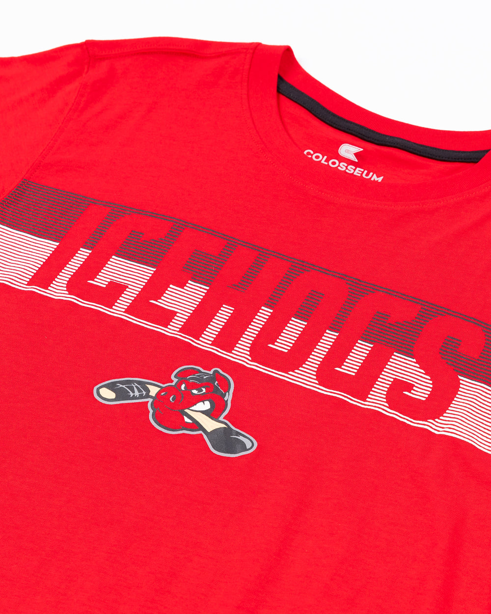 red Colosseum athletic tee with Rockford IceHogs wordmark and Hammy logo across chest - front detail lay flat