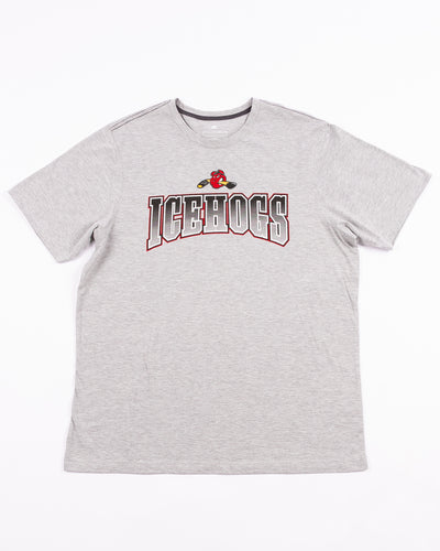 grey Colosseum tee with Rockford IceHogs wordmark and Hammy logo across chest - front lay flat